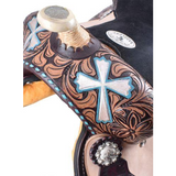 New! 13 Double T Barrel Style Saddle With Hand Painted Cross Design.~ Posted.*