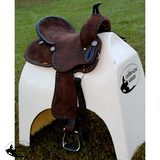 New! 13’’ Double T Barrel style saddle with Oiled Rough out leather Teal buckstitch accents and flower conchos. - 13inch