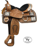 13" Double T fully tooled Youth / Pony show saddle with silver. - Country Scene Saddlery and Pet Supplies