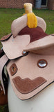 13" Pony / Youth Rough Out Leather Saddle with Tooled leather accents Full Quarter Horse (Pre-Orders) - Country Scene Saddlery and Pet Supplies