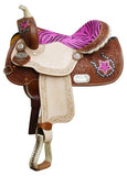 13" Double T Youth/ Pony Saddle with Hair On Zebra Print Seat and Horse Shoe and Star Accents. - Country Scene Saddlery and Pet Supplies