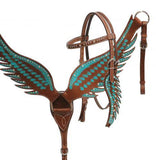 Showman ® Teal angel wing headstall and breast collar set. - Country Scene Saddlery and Pet Supplies