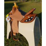 New! 14", 15", 16" Double T barrel style saddle set with black alligator print seat. - Country Scene Saddlery and Pet Supplies