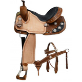 New! 14", 15", 16" Double T barrel style saddle set with black alligator print seat. - Country Scene Saddlery and Pet Supplies