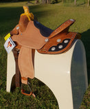 New! 14", 15", 16" Double T barrel style saddle set with black alligator print seat. - Country Scene Saddlery and Pet Supplies