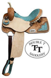 14", 15", 16" Double T Barrel Style Saddle with Filigree Print Seat. - Country Scene Saddlery and Pet Supplies