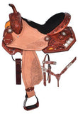 14", 15" Double T Barrel Saddle Set with floral tooling. Semi QH - Country Scene Saddlery and Pet Supplies