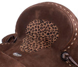14", 15" Double T Hard Seat Barrel style saddle with Cheetah Seat. - Country Scene Saddlery and Pet Supplies