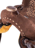 14", 15" Double T Hard Seat Barrel style saddle with Cheetah Seat. - Country Scene Saddlery and Pet Supplies