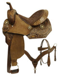 14", 15", Economy style barrel saddle set with feather tooled design - Country Scene Saddlery and Pet Supplies