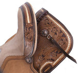 15" Double T Basket weave and Floral Tooled Barrel Style Saddle. - Country Scene Saddlery and Pet Supplies