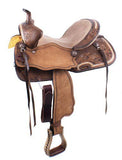 15" Double T Basket weave and Floral Tooled Barrel Style Saddle. - Country Scene Saddlery and Pet Supplies