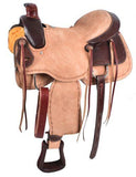 16", 17" Circle S Roping Saddle. This saddle features basketweave tooled top skirt and roughout bottom skirt with barbwire tooling. - Country Scene Saddlery and Pet Supplies