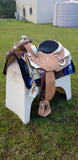 16", 17" Showman™ floral tooled silver show saddle. - Country Scene Saddlery and Pet Supplies