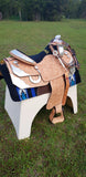 16", 17" Showman™ floral tooled silver show saddle. - Country Scene Saddlery and Pet Supplies