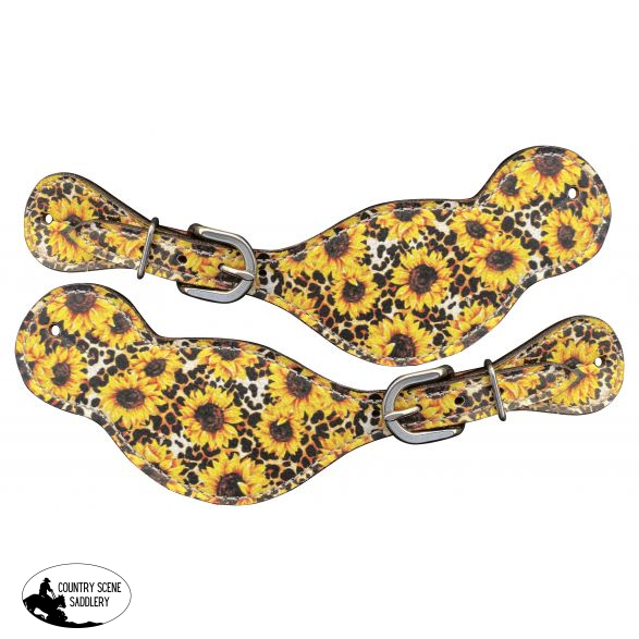 New! 30980 Ladies Sunflower and Cheetah printed leather spur straps Nylon/Synthetic Headstalls