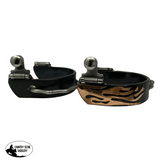 New! 8130 Showman ® Black Steel Bumper Spurs with Copper Flame Overlay - Country Scene Saddlery and Pet Supplies