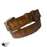 crocodile print leather belt with antique three piece buckle set made in Australia