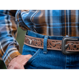 New! Beautiful Tooled White Longhorn Belt - Mens Belt