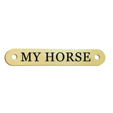New! Black Leather Halter - Patent Piping with Engraved Horse Nameplate - Hamag™ Leather Saddle Cloth Number Holders