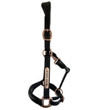 Leather Halter - Rose Gold Fittings with Engraved Horse Nameplate - Country Scene Saddlery and Pet Supplies