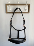 Leather Halter - Rose Gold Fittings with Engraved Horse Nameplate - Country Scene Saddlery and Pet Supplies