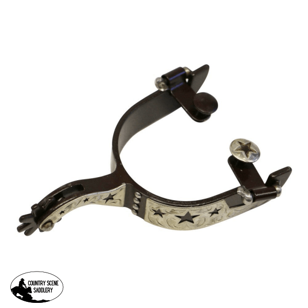 Black Steel Spurs W/Hand Carved German Silver Ladies