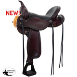 Brown leather saddle with black leather seat on a white background