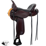 Brown leather saddle with black leather seat on a white background