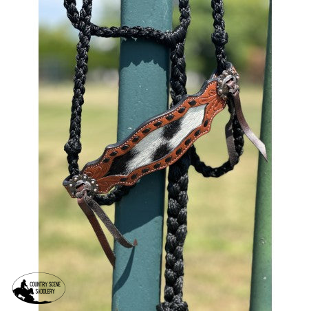 New! Braided Rope Halter Cow Puncher Black Leg Protection