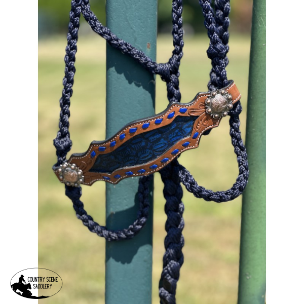 New! Braided Rope Halter Navy Gator Leg Protection