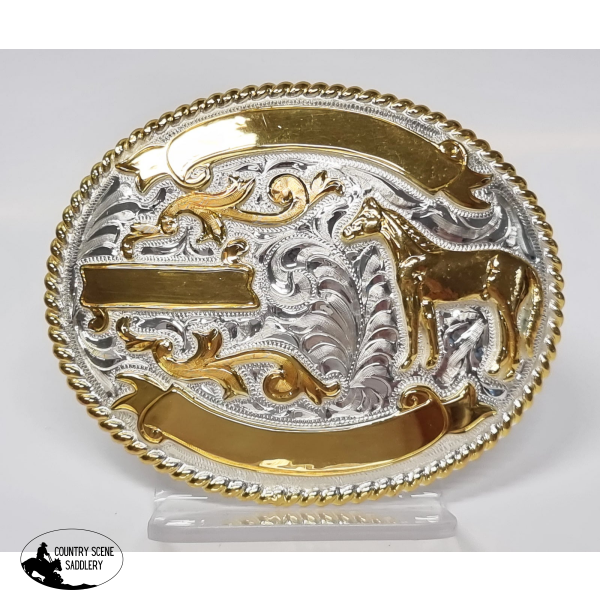 New! Buckle Small 3 Ribbon Standing Horse Belt Buckle