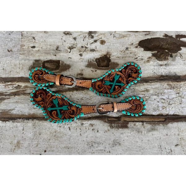 New! Buckstitch Turquoise Cross Arrow Spur Straps spur strap