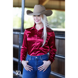 New! Burgundy Satin Performance Rodeo Shirt Ladies Western Shirts