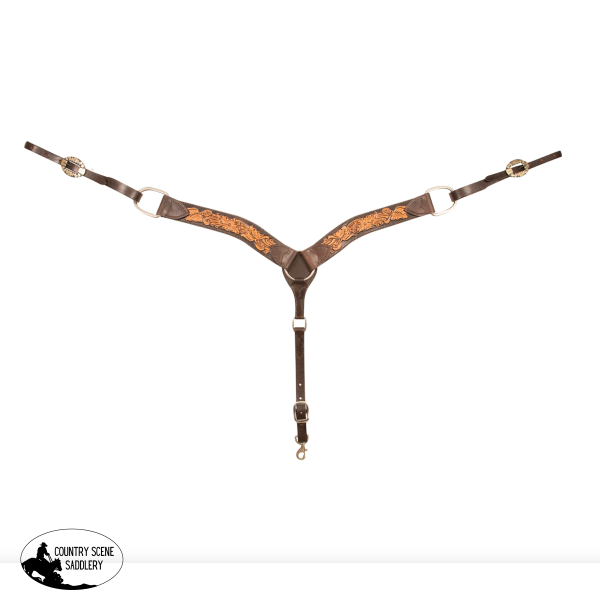 NEW! Cashel Breastcollar 2″ Two Tone Tooled Leather Full/Cob breastplate
