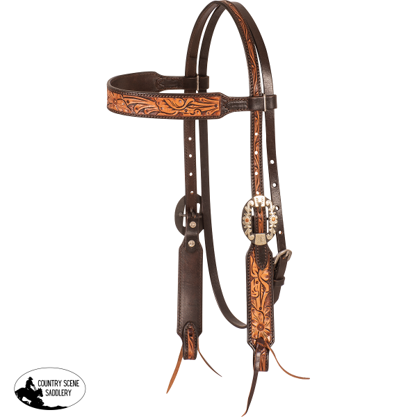 New! Cashel Broadband Headstall Two Tone Tooled Leather Breastplate