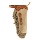 New! CH-13 Showman ® Sand Color suede chinks with Sunflower and basket Stamp tooling. - Country Scene Saddlery and Pet Supplies