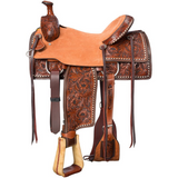 NEW! Classic Two-Tone Western Saddle with White Buckstitch Cowboy Roper