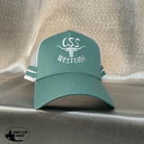 New! Css Western Caps Mint Green/White Pony Tail