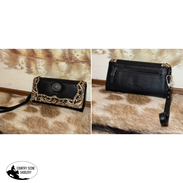 New! Dallas Tooled Concho Wallet / BLACK Handbags and Wallets » Cross Body Purses