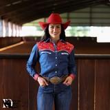 New! DENIM & RED BANDANA RODEO PERFORMANCE RODEO SHIRT - Western Style