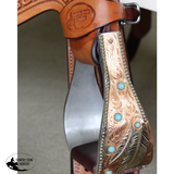 New Design! Stunning Feather Tooled Bell Bottom Stirrup Irons. ’ 5’’ wide - 2 3/4’’ wide