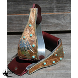 New Design! Stunning Feather Tooled Stirrup Irons. ’ 5’’ wide - 2 1/4’’ wide