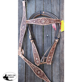 Double Stitched Leather Headstall With Floral Tooling