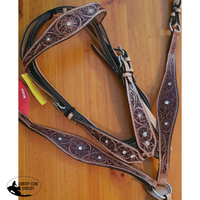 New! Double Stitched Leather Headstall With Floral Tooling