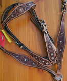 NEW! Double Stitched Leather Headstall with Floral Tooling - Country Scene Saddlery and Pet Supplies