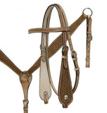 Double T Barrel saddle set with basket weave tooling. - Country Scene Saddlery and Pet Supplies