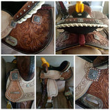 Double T Barrel Style Saddle with Barrel Racer Conchos. - Country Scene Saddlery and Pet Supplies
