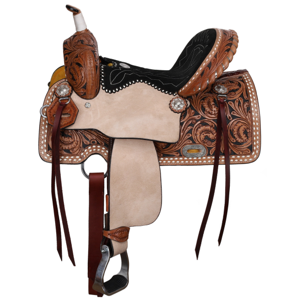 New! Double T Classic Stitch Wild Bloom Barrel Style Saddle - 13 Inch 13 inch Western Saddle