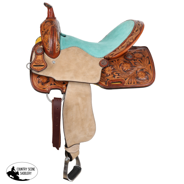 New! Double T Coastal Poppy Spinal Relief Barrel Style Saddle - 14 15 16 Inch Barrel Saddle